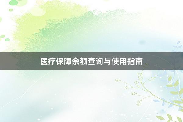 医疗保障余额查询与使用指南
